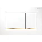 Pulsador serie Sigma30 de Geberit. Doble descarga, blanco/dorado/blanco